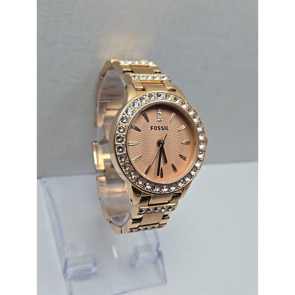Fossil Jesse Watch Womens ES3020 34mm Rose Gold Tone Crystals New Battery - Picture 3 of 10